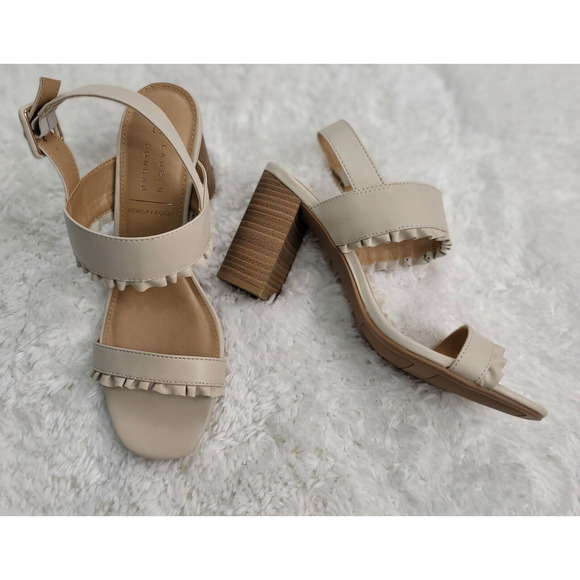 LC Lauren Conrad Shoes - LC Lauren Conrad Etta Slingback Sandals Womens Size 8 Cream Two Band Ruffle Trim